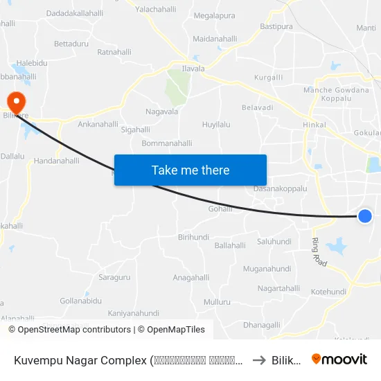 Kuvempu Nagar Complex (ಕುವೆಂಪುನಗರ ಕಾಂಪ್ಲೆಕ್ಸ್) to Bilikere map
