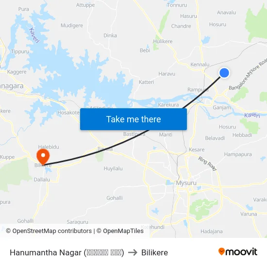 Hanumantha Nagar (ಹನುಮಂತ ನಗರ) to Bilikere map