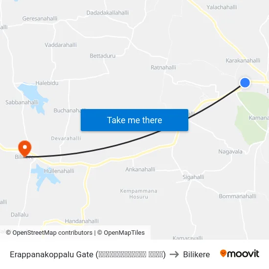 Erappanakoppalu Gate (ಈರಪ್ಪನಕೊಪ್ಪಲು ಗೇಟ್) to Bilikere map