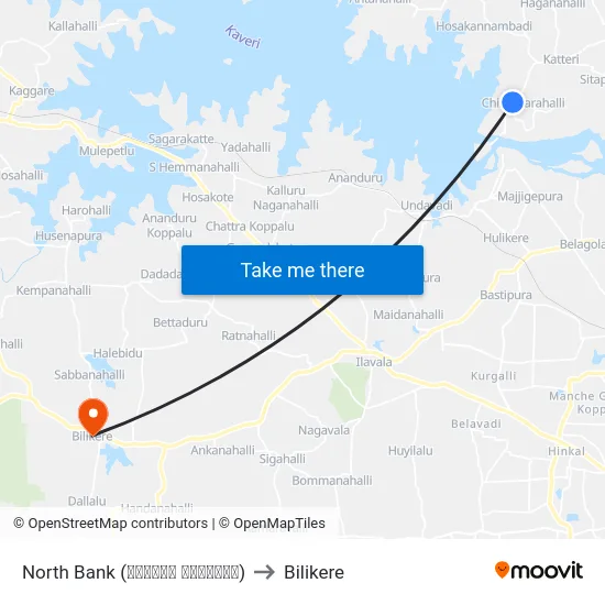 North Bank (ನಾರ್ತ್‌ ಬ್ಯಾಂಕ್) to Bilikere map