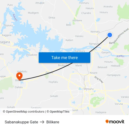 Sabanakuppe Gate to Bilikere map