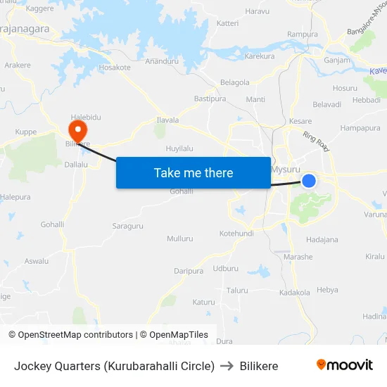 Jockey Quarters (Kurubarahalli Circle) to Bilikere map