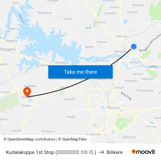 Kudalakuppe 1st Stop (ಕೂಡಲಕುಪ್ಪೆ 1ನೇ ನಿ.) to Bilikere map