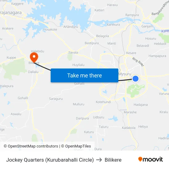Jockey Quarters (Kurubarahalli Circle) to Bilikere map