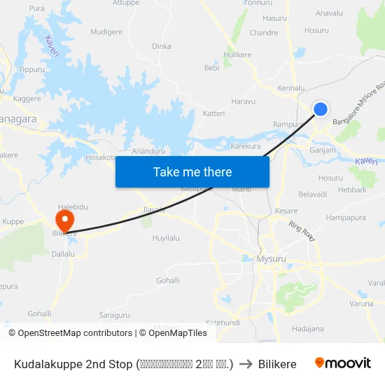 Kudalakuppe 2nd Stop (ಕೂಡಲಕುಪ್ಪೆ 2ನೇ ನಿ.) to Bilikere map