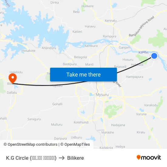 K.G Circle (ಕೆ.ಜಿ ವೃತ್ತ) to Bilikere map