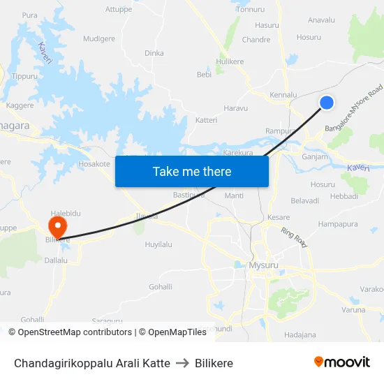 Chandagirikoppalu Arali Katte to Bilikere map