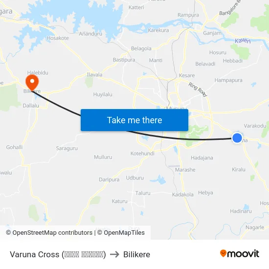 Varuna Cross (ವರುಣ ಕ್ರಾಸ್) to Bilikere map