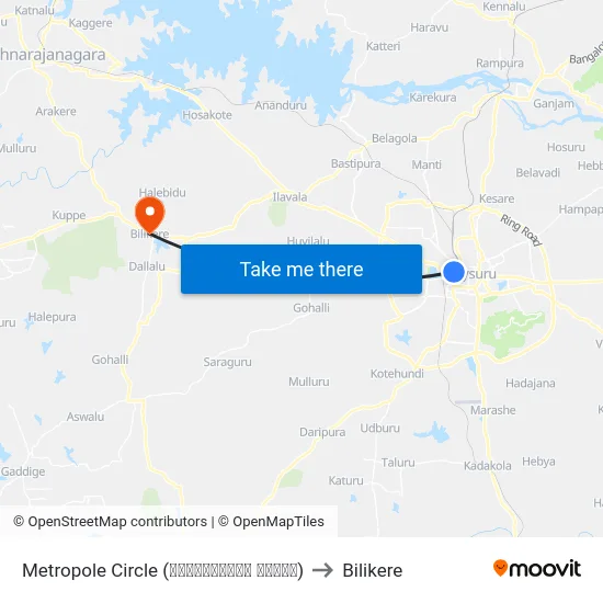 Metropole Circle (ಮೆಟ್ರೋಪೋಲ್ ವೃತ್ತ) to Bilikere map