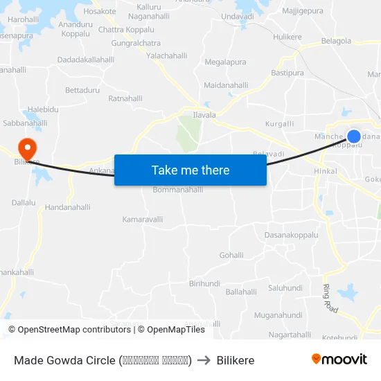 Made Gowda Circle (ಮಾದೇಗೌಡ ವೃತ್ತ) to Bilikere map