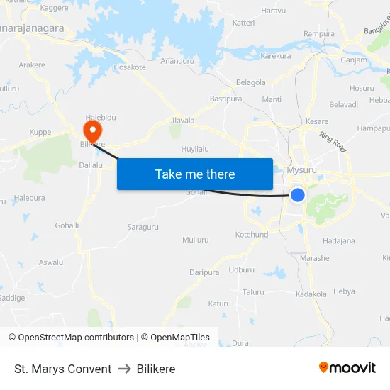 St. Marys Convent to Bilikere map