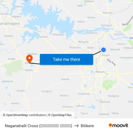 Naganahalli Cross (ನಾಗೇನಹಳ್ಳಿ ಕ್ರಾಸ್) to Bilikere map