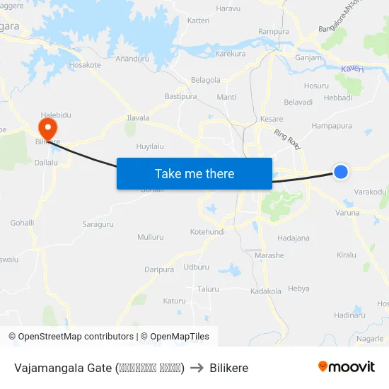 Vajamangala Gate (ವಾಜಮಂಗಲ ಗೇಟ್) to Bilikere map