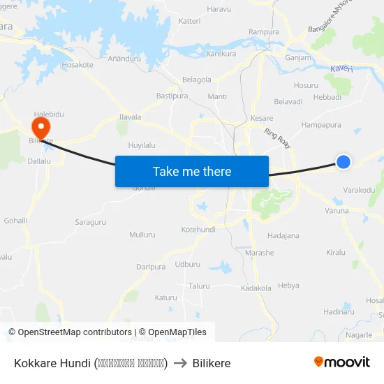 Kokkare Hundi (ಕೊಕ್ಕರೆ ಹುಂಡಿ) to Bilikere map