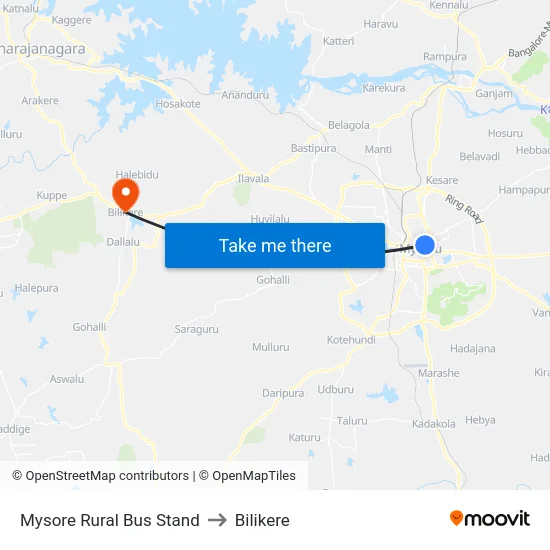 Mysore Rural Bus Stand to Bilikere map