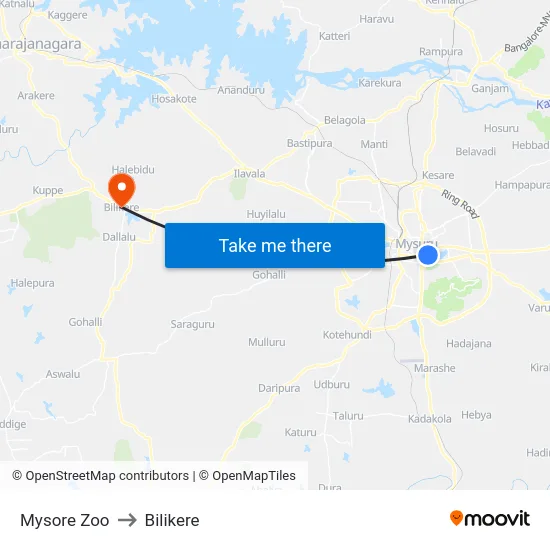 Mysore Zoo to Bilikere map
