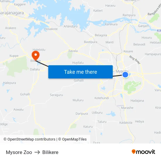 Mysore Zoo to Bilikere map