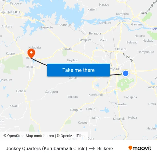 Jockey Quarters (Kurubarahalli Circle) to Bilikere map