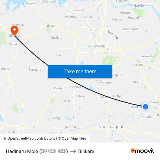 Hadinaru Mole (ಹದಿನಾರು ಮೊಳೆ) to Bilikere map