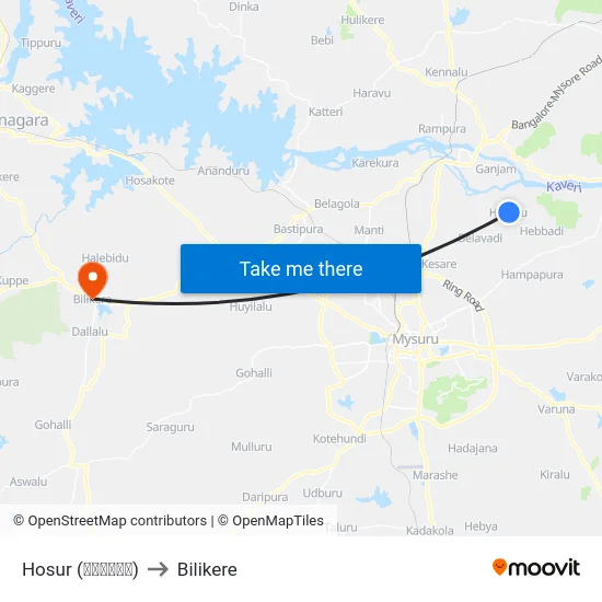 Hosur (ಹೊಸೂರು) to Bilikere map