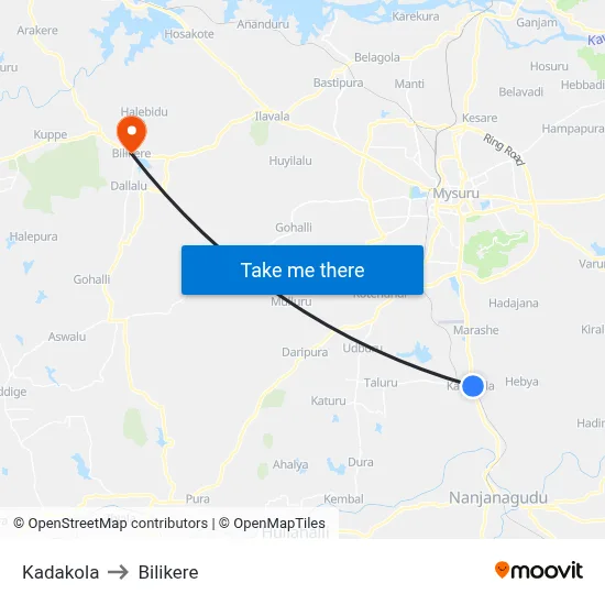 Kadakola to Bilikere map