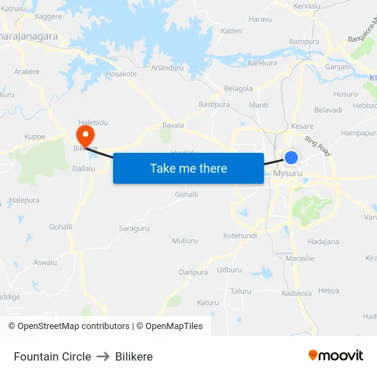 Fountain Circle to Bilikere map