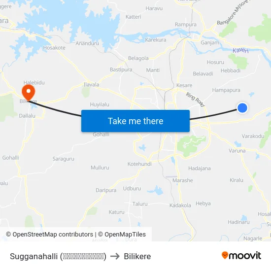 Sugganahalli (ಸುಗ್ಗನಹಳ್ಳಿ) to Bilikere map