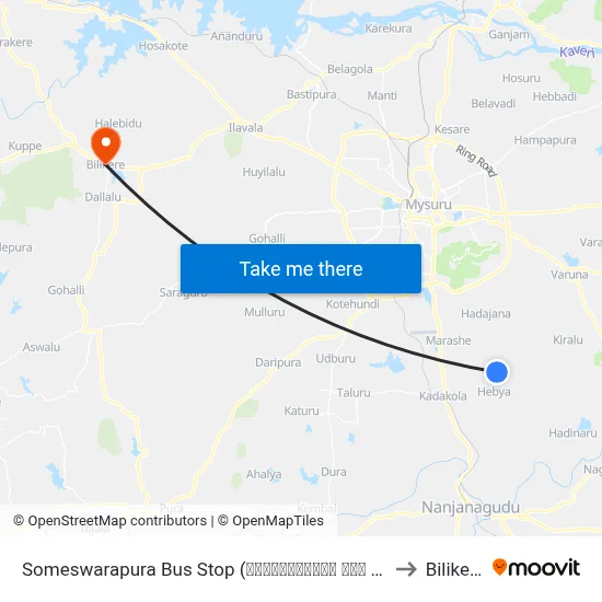 Someswarapura Bus Stop (ಸೋಮೇಶ್ವರಪುರ ಬಸ್ ನಿ.) to Bilikere map