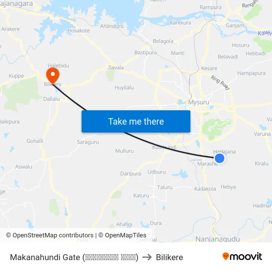 Makanahundi Gate (ಮಾಕನಹುಂಡಿ ಗೇಟ್) to Bilikere map