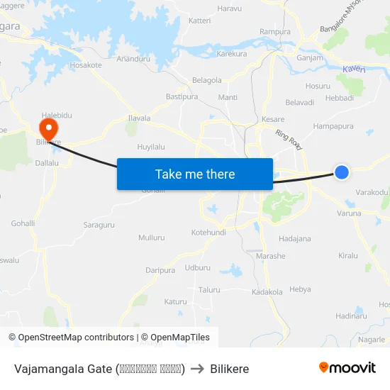 Vajamangala Gate (ವಾಜಮಂಗಲ ಗೇಟ್) to Bilikere map