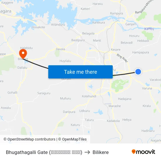 Bhugathagalli Gate (ಭುಗತಗಳ್ಳಿ ಗೇಟ್) to Bilikere map
