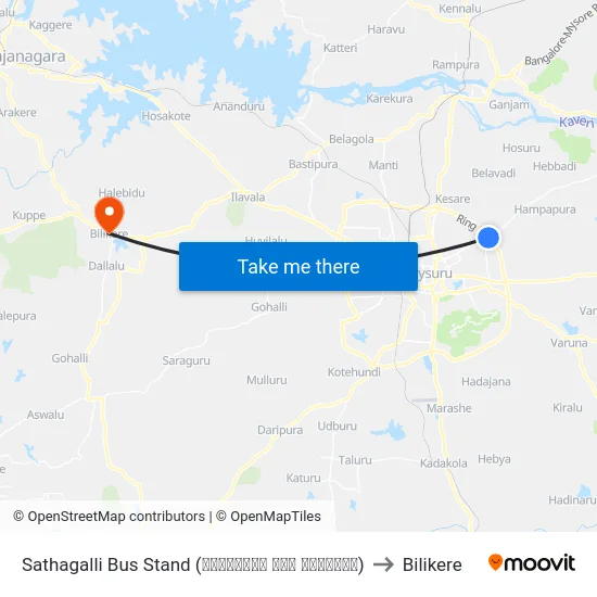 Sathagalli Bus Stand (ಸಾತಗಳ್ಳಿ ಬಸ್ ನಿಲ್ದಾಣ) to Bilikere map