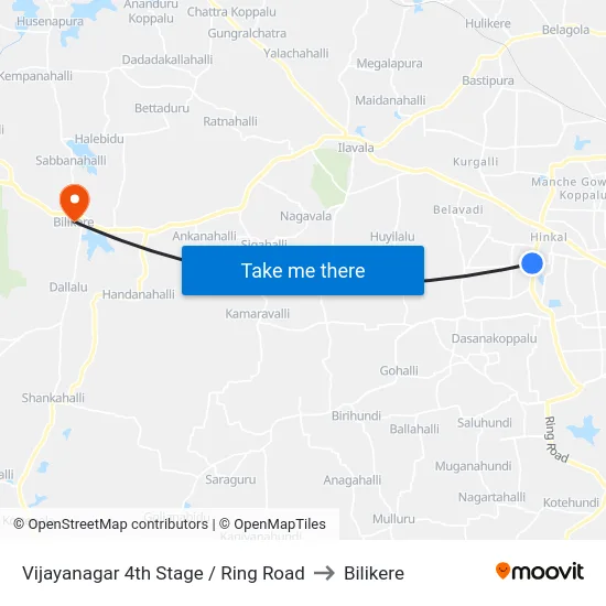 Vijayanagar 4th Stage / Ring Road to Bilikere map