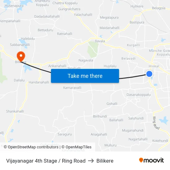 Vijayanagar 4th Stage / Ring Road to Bilikere map