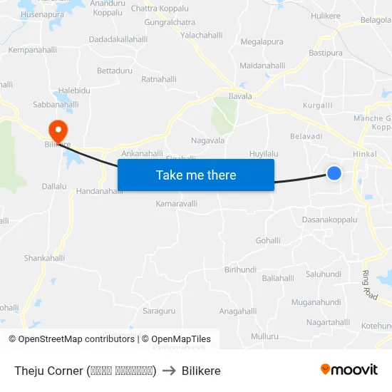 Theju Corner (ತೇಜು ಕಾರ್ನರ್) to Bilikere map