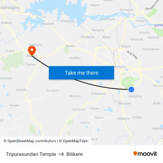 Tripurasundari Temple to Bilikere map