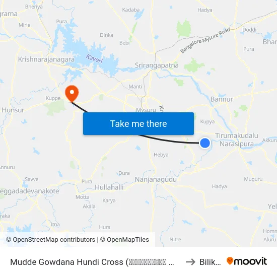Mudde Gowdana Hundi Cross (ಮುದ್ದೇಗೌಡನ ಹುಂಡಿ ಕ್ರಾಸ್) to Bilikere map