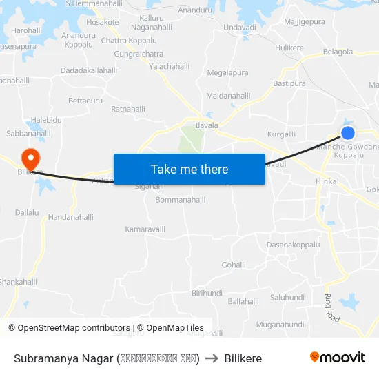 Subramanya Nagar (ಸುಬ್ರಹ್ಮಣ್ಯ ನಗರ) to Bilikere map