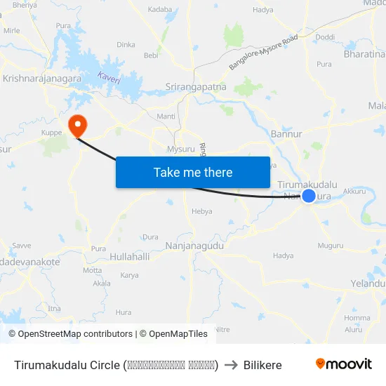 Tirumakudalu Circle (ತಿರುಮಲಕೂಡಲು ವೃತ್ತ) to Bilikere map