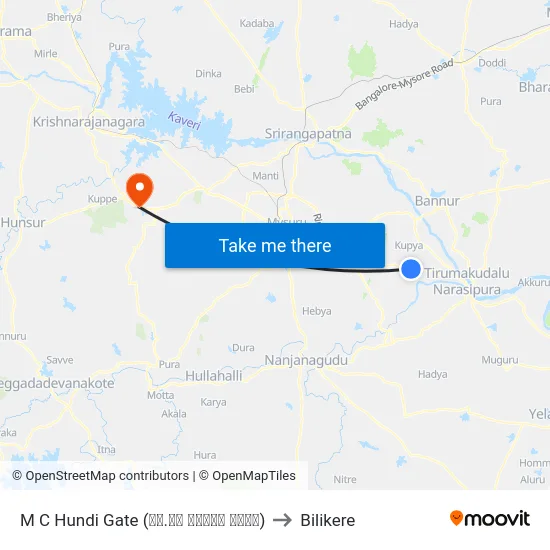 M C Hundi Gate (ಎಂ.ಸಿ ಹುಂಡಿ ಗೇಟ್) to Bilikere map