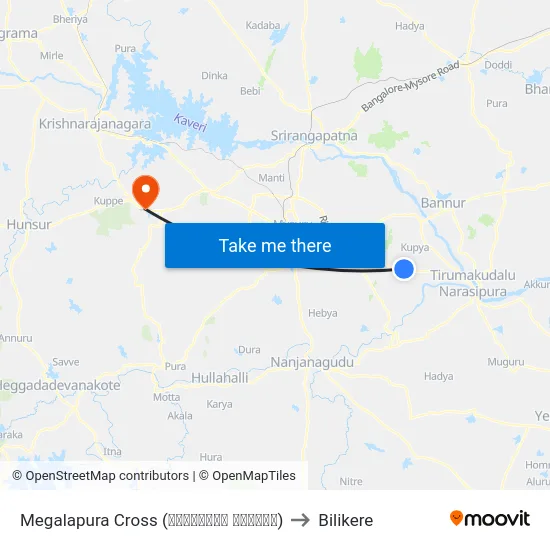 Megalapura Cross (ಮೇಘಲಾಪುರ ಕ್ರಾಸ್) to Bilikere map
