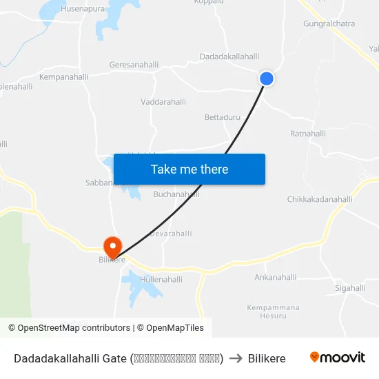 Dadadakallahalli Gate (ದಡದಕಲ್ಲಹಳ್ಳಿ ಗೇಟ್) to Bilikere map