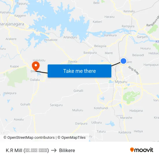 K.R Mill (ಕೆ.ಆರ್ ಮಿಲ್) to Bilikere map