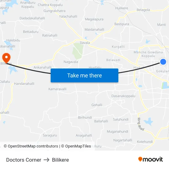 Doctors Corner to Bilikere map
