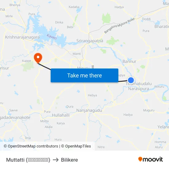 Muttatti (ಮುತ್ತತ್ತಿ) to Bilikere map