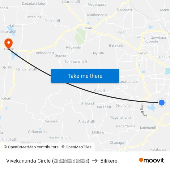 Vivekananda Circle (ವಿವೇಕಾನಂದ ವೃತ್ತ) to Bilikere map