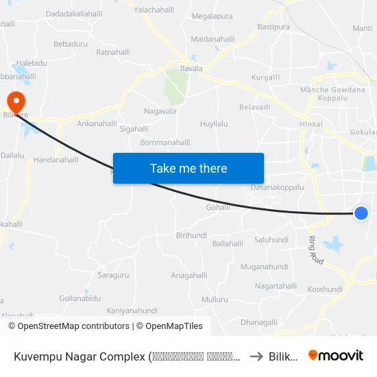 Kuvempu Nagar Complex (ಕುವೆಂಪುನಗರ ಕಾಂಪ್ಲೆಕ್ಸ್) to Bilikere map