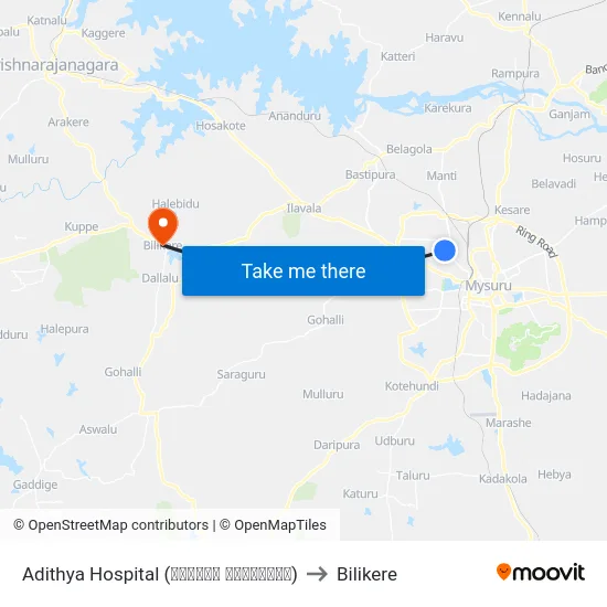 Adithya Hospital (ಆದಿತ್ಯ ಆಸ್ಪತ್ರೆ) to Bilikere map