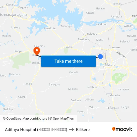 Adithya Hospital (ಆದಿತ್ಯ ಆಸ್ಪತ್ರೆ) to Bilikere map