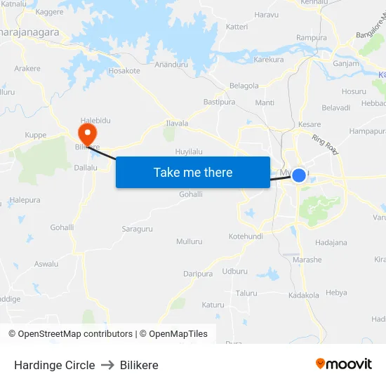 Hardinge Circle to Bilikere map